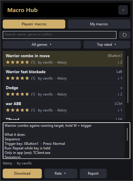 Macro Hub panel